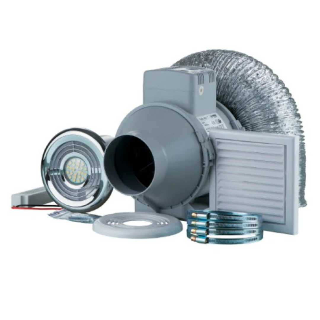 Turbo 100mm Timer Shower Bathroom Fan Extractor Kit Duct Vents LED Light 4"
